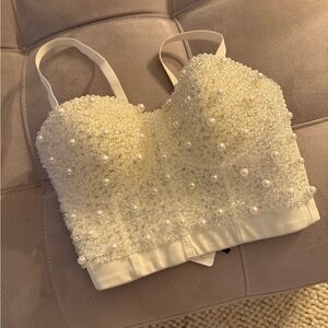Elegant White Beaded Crop Top